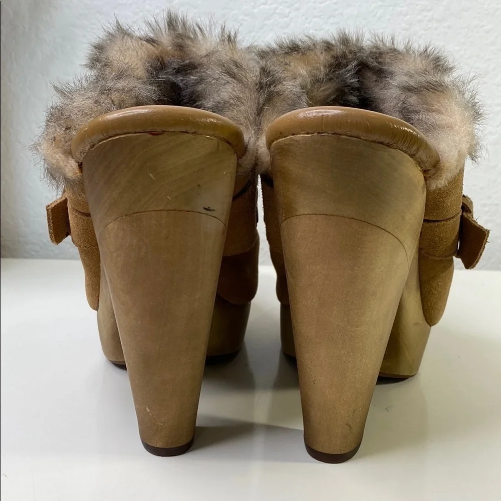Clearance! Michael Kors‎ Tan Fur-Lined Studded Platform High Heel Mules Sz 9.5